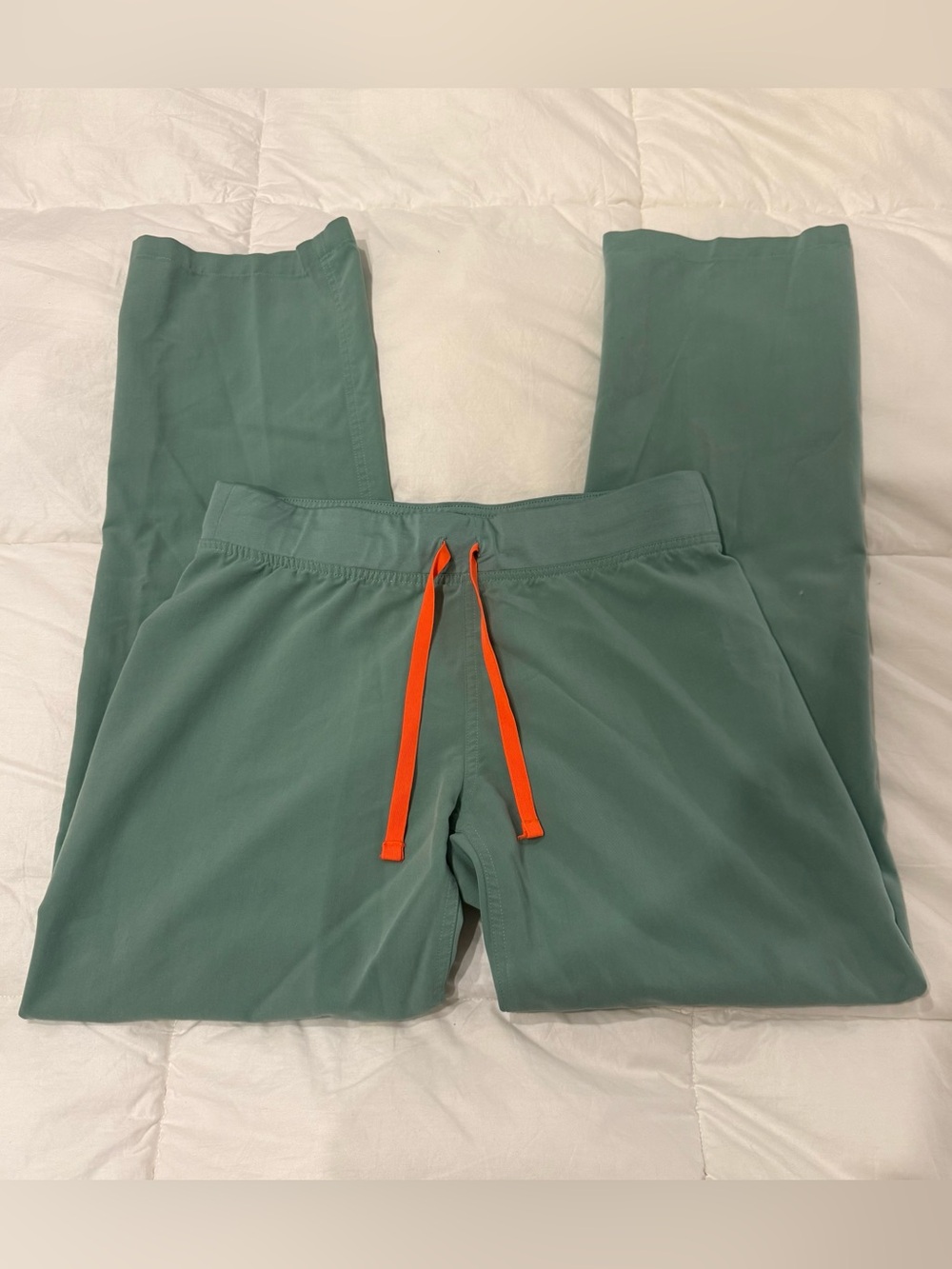 Figs Green Scrub Pants with Orange Drawstring